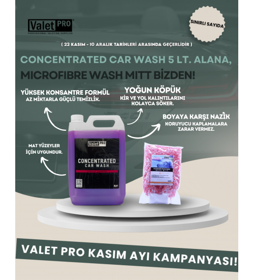 Valet Pro Concentrated Car Wash 5 Lt / Seramik Korumalar için PH Dengeli Konsantre Şampuan + Valet Pro Advanced Microfibre Wash Mitt / Yıkama Eldiveni