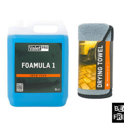 Valet Pro Foamula 1 Ph Neutral Snow Foam 5 Lt / Yıkama Köpüğü + Valet Pro Drying Towel Grey 50*80 / Gri Kurulama Bezi