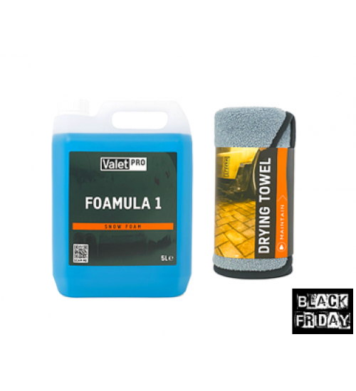 Valet Pro Foamula 1 Ph Neutral Snow Foam 5 Lt / Yıkama Köpüğü + Valet Pro Drying Towel Grey 50*80 / Gri Kurulama Bezi