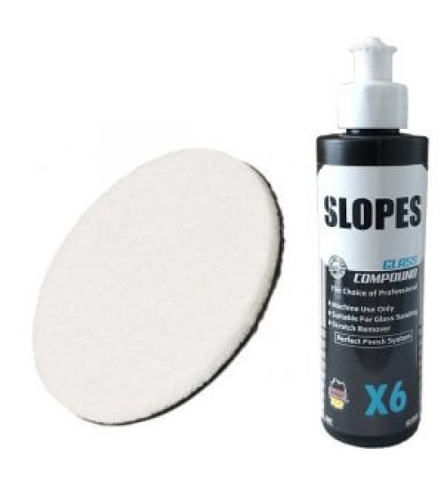 Slopes X6 Glass Compound 250 ml / Çizik Giderici Cam Pastası + 46009 Flexipads Glass Polishing 130 mm / Cam Pasta Keçesi